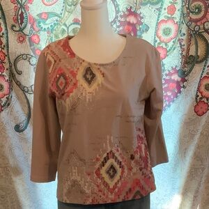 Nwot Ruby Rd. Beige and Red Patterned Blouse Size Large